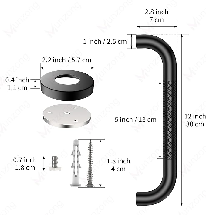 12 Inch Anti Slip Bathroom Grab Bar, 2 Pack Munzong Oil Rubbed Black Shower Grab Bar for Bathtubs, Knurled Handicap Balance Bar,Safety Hand Rail Support Elderly Senior