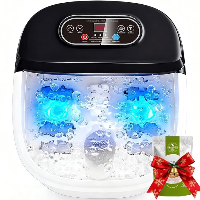 Foot Spa Bath Massager with Heat - Ozone and Blue Light Foot Soaking Tub, Epsom Salt, Adjustable Temperature, Bubble and 8 Rollers, Birthday Gift for Mom Dad