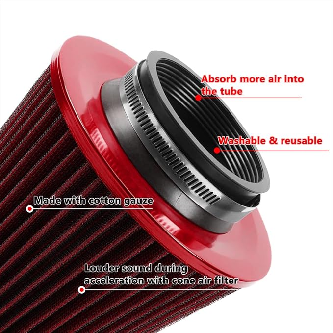 3-inch Cold Air Intake Filter 76mm, High Performance Clamp-On Engine Intake Air - Image 2