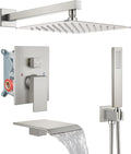 Midanya Rain Shower System with Tub Spout,Tub Shower Faucet Set with rainfall Shower Head and Handheld Spray,Wall Mount Tub Shower Combo Rough-in Valve Included,8 Inch Brushed Nickel