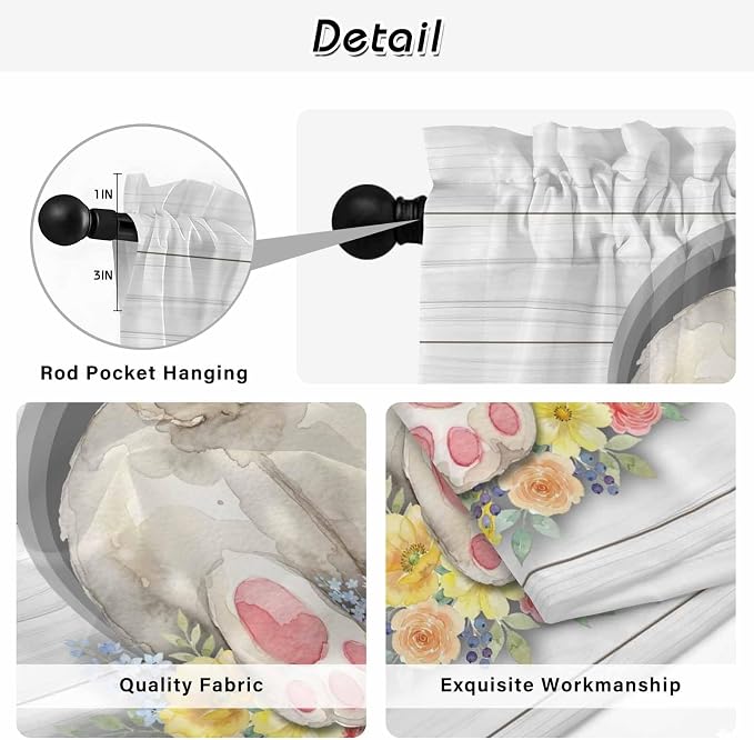 Easter Bunny Kitchen Curtains 54 Inch Long 2 Panel Set, Rod Pocket Window - Image 9