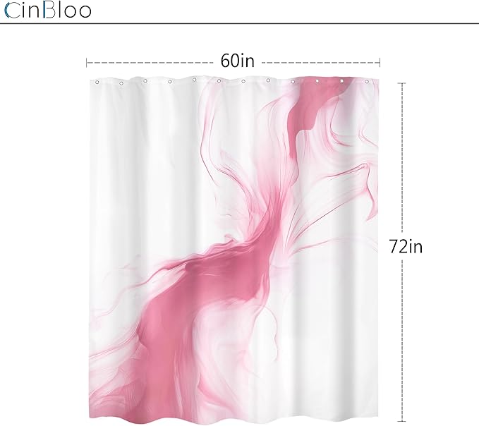 Cinbloo Pink Shower Curtain 60Wx72H Abstract Marble Ombre Modern Ink Texture Cute Elegant Luxury Bathroom Curtain Set Smoke Shapes Minimalist Simple Girls Girly Women Bath Bathroom Accessories Decor
