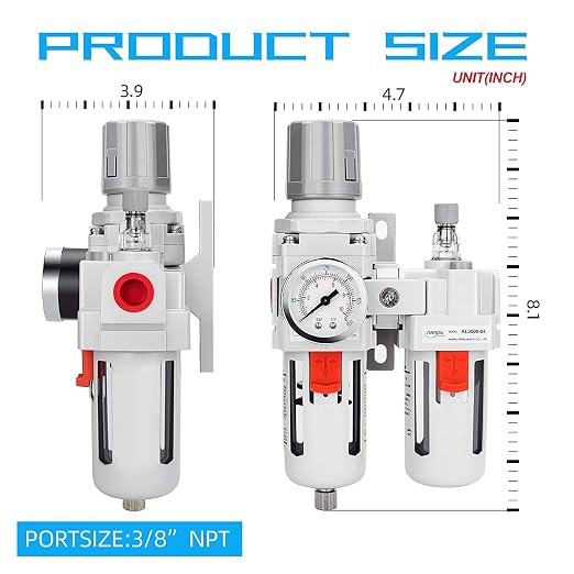 NANPU 3/8" NPT Compressed Air Filter Regulator Lubricator Combo, Water/Oil Trap - Image 3
