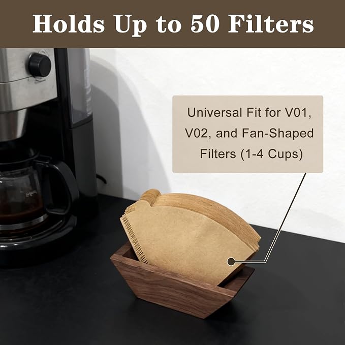 Coffee Filter Holder Magnetic, Solid Walnut Wood Coffee Filter Storage Organizer - Image 3