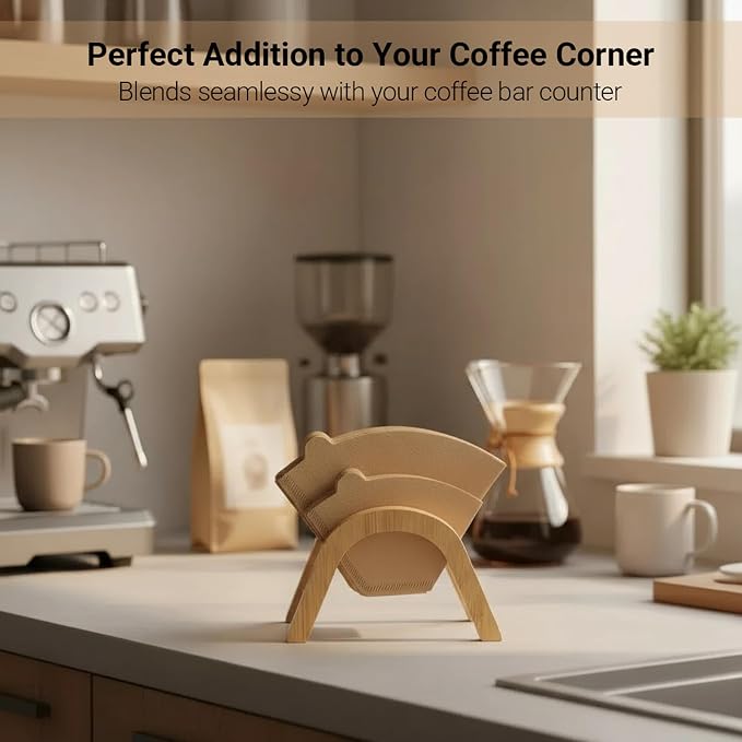 Cone Coffee Filter Holder for Counter, Bamboo Coffee Filter Storage Container - Image 2