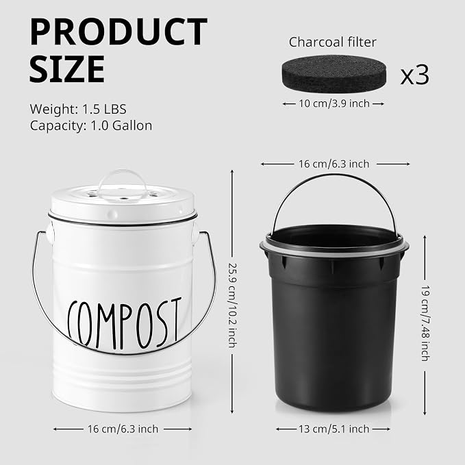 Kitchen Compost Bin, 1 Gallon Countertop Compost Bin - Image 2
