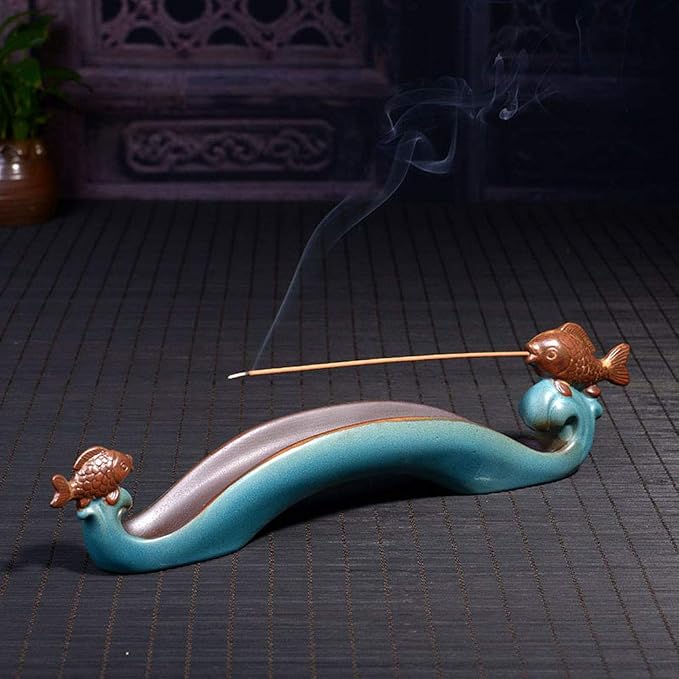 NAGU Cute Incense Holder Fish, Ceramic Incense Stick Holder Double Incense - Image 2