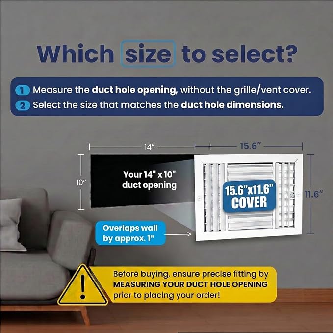 14x10 Aluminum 3-Way Air Register HVAC Vent Cover Wall Ceiling – Multi-Shutter - Image 2