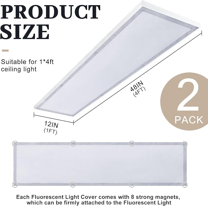 2 Pcs 1 x 4 ft Magnetic Fluorescent Light Covers Fabric Ceiling Light Filter - Image 2