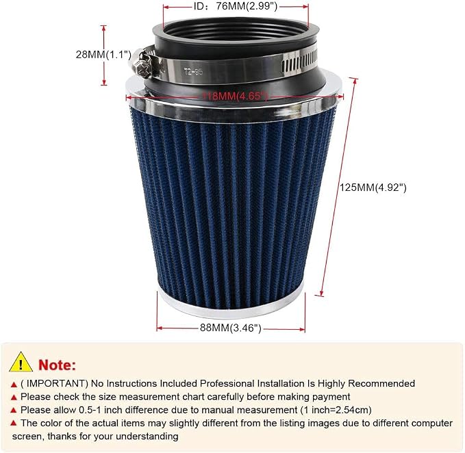 Clamp-On Cold Air Intake Filter, High Performance, Washable Filter, Replacement - Image 3
