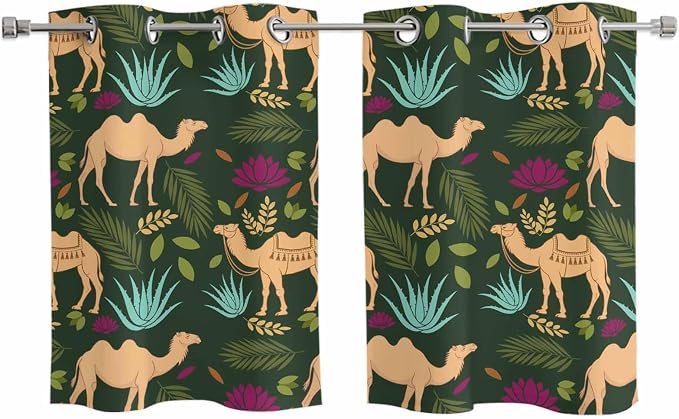 2 Panel Kitchen Cafe Curtains, Retro Desert Camel Sunlight Filtering Nature Air by Hokiten