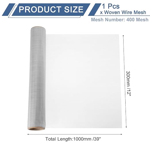 uxcell 400 Mesh 39" x 12" Woven Wire Mesh, 304 Stainless Steel Air Vent Filter - Image 2