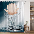 Lotus Shower Curtain Black White Blue Orange Flower Elegant Blooming Floral with Dew Spring Flower Reflection on Water Modern Romantic Polyester Fabric Bathroom Decor 60×70 Inch with Hook
