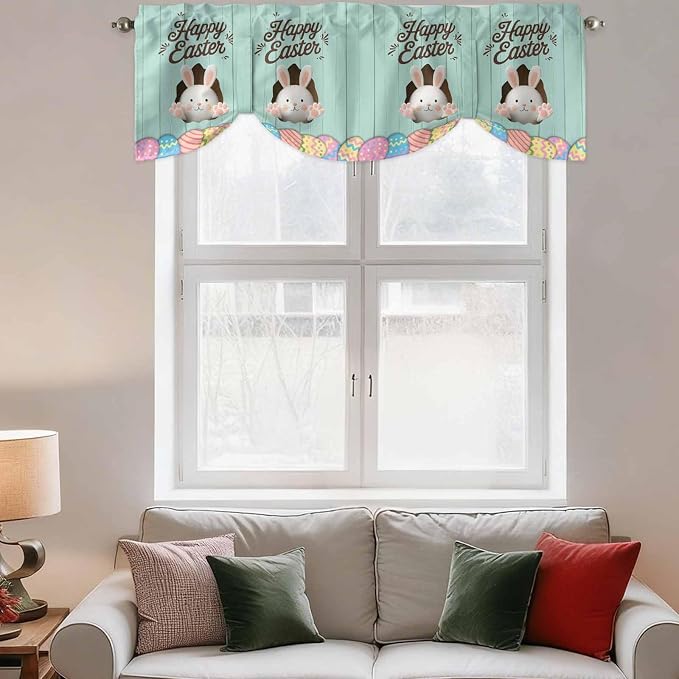 Green Easter Tie Up Valance Curtains - Image 3