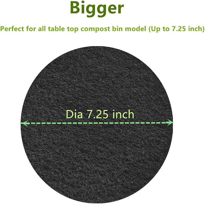 Kitchen Compost Bin Charcoal Filter 7.25 Inch Diameter Extra Thicker & - Image 2