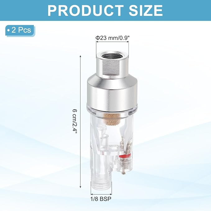 PATIKIL 2 Pcs Air Brush In-Line Filter, 1/8 BSP Inlet and Outlet Threads Mini - Image 2