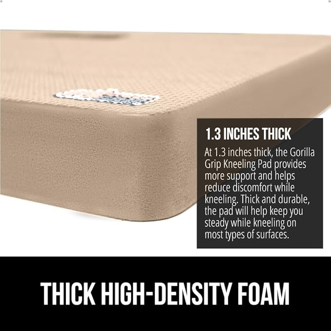 GORILLA GRIP Extra Thick Patent Pending Soft Foam Kneeling Pad, 2 PK, Supportive Large Cushion Knee Pads for Gardening, Baby Bath, Dirt and Water Resistant, Workout and Garden Supplies, 17.5x11, Beige