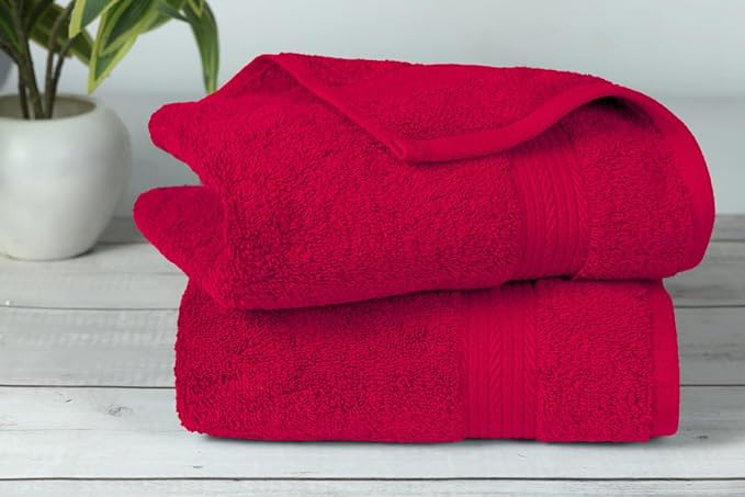 Ample Decor Bathroom Hand Towel 18 X 28 Inch 600 GSM 100% Cotton, Premium Soft Absorbent - 2 Pcs - Christmas Red