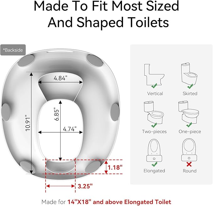 R&T Potty Training Seat for Boys and Girls, Fits Elongated Toilets, Anti-Slip Rubber and Splash Guard, Easy for Toddler Potty Training, Easy to Stow
