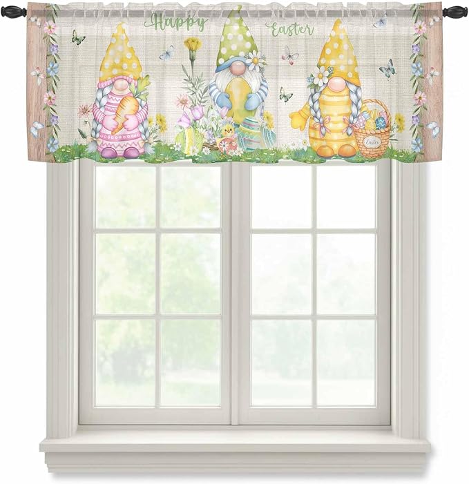Easter Sheer Valances for Windows 42"x12", Light Filtering Kitchen Curtains by Unknown