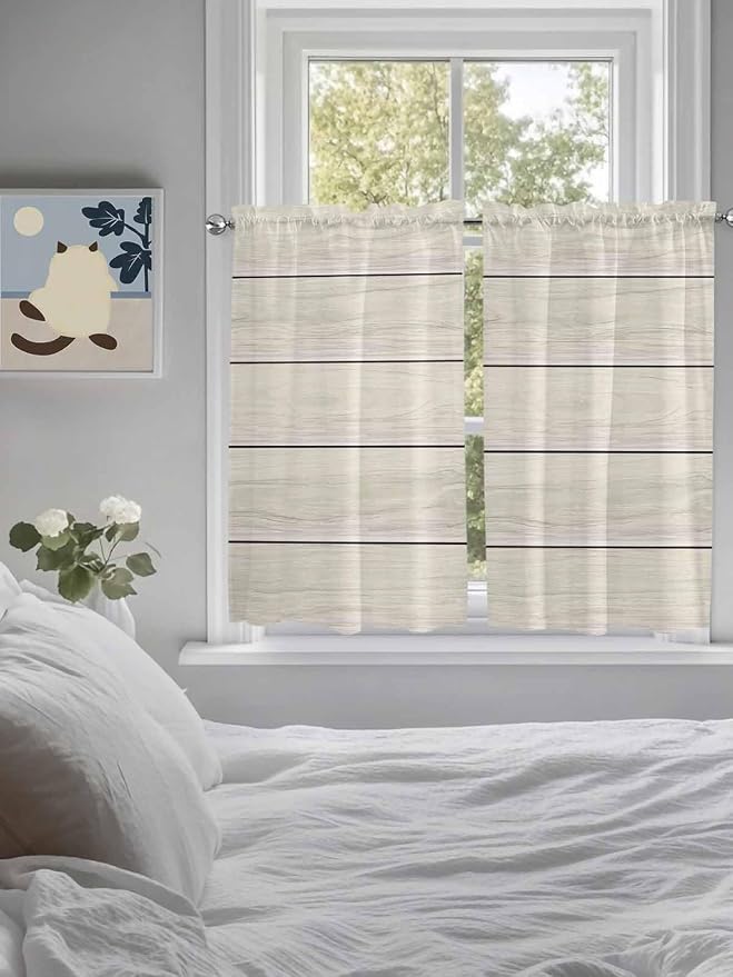 Vintage Country Wooden Board Window Valance Curtains, Gradient Wood Grain Line - Image 5