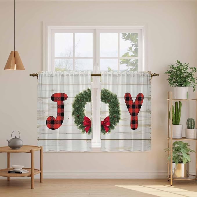 Christmas Wreaths Kitchen Curtains 54 Inch Long 2 Panel Set, Rod Pocket Window - Image 3