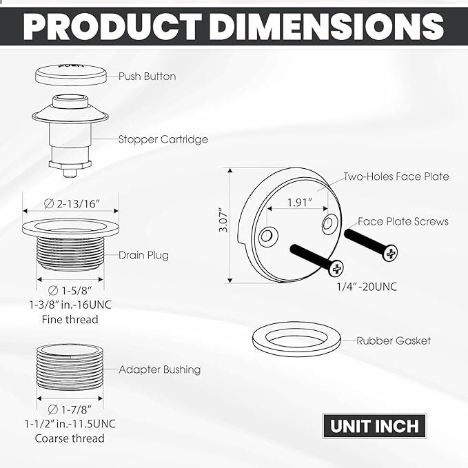 LXLTOUS Matte Black Toe Tap Bathtub Trim Set with Two-Hole Overflow Faceplate, Replacement Tub Drain Kit with 2-Hole Overflow Cover and Universal Fine/Coarse Thread, Fits 1-3/8" and 1-1/2"