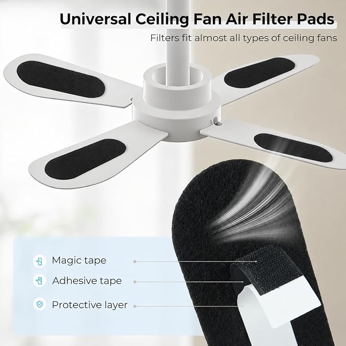 20 Pack Ceiling Fan Filters for Blades, Universal Fan Blade Air Purifier Pads - Image 3