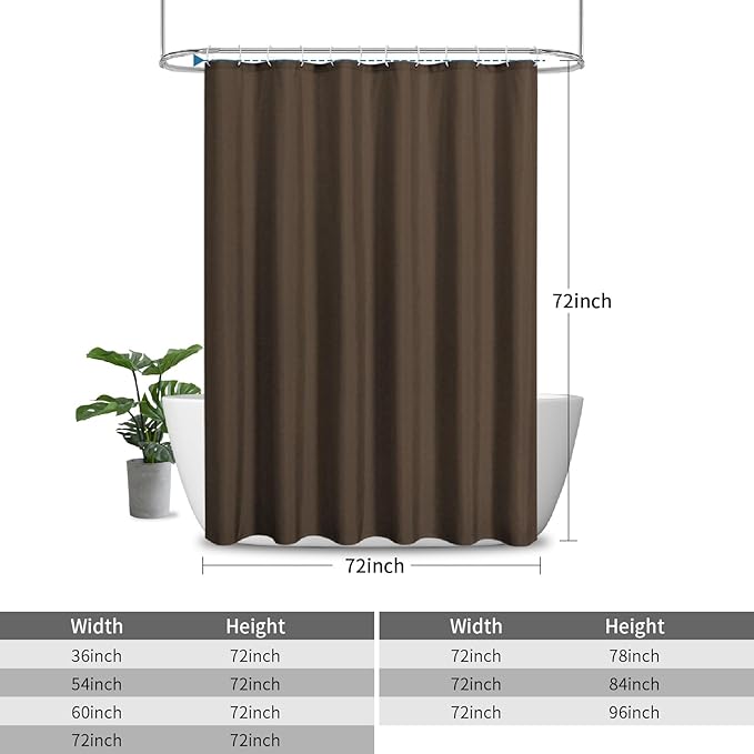 2-in-1 Waterproof Fabric Shower Curtain or Liner,Linen Textured,Breathable TPU & Washable Bathroom Shower Curtain Set with 12 Plastic Hooks,Modern,72"x72" Brown