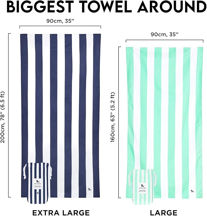 Dock & Bay Beach Towel - Quick Dry, Sand Free - Compact, Lightweight - 100% Recycled - Includes Bag - Cabana Light - Goa Grey - Extra Large (200x90cm, 78x35)
