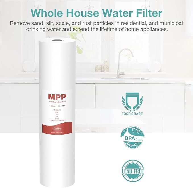 SimPure Sediment Water Filters, 5 Micron 20" x 4.5" Whole House Water Filter - Image 5