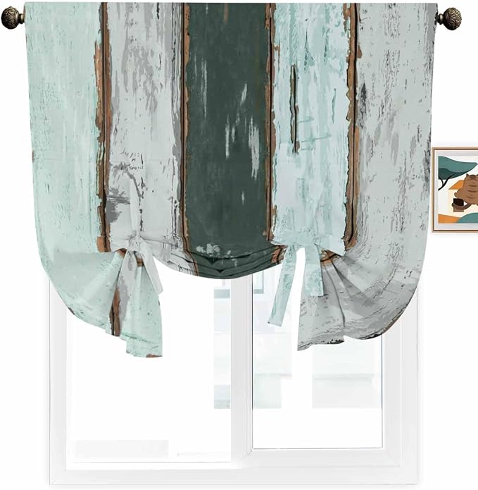 Tie Up Curtains for Windows, Vintage Wooden Retro Art Farmhouse Barns - Image 2