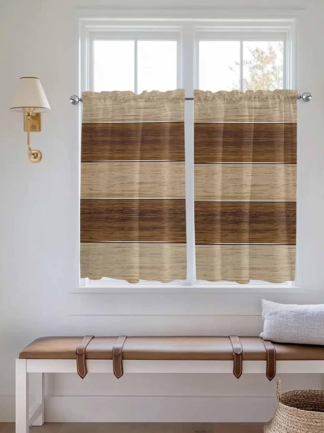 Retro Country Brown Wooden Board Window Valance Curtains, Farmhouse Gradient - Image 3
