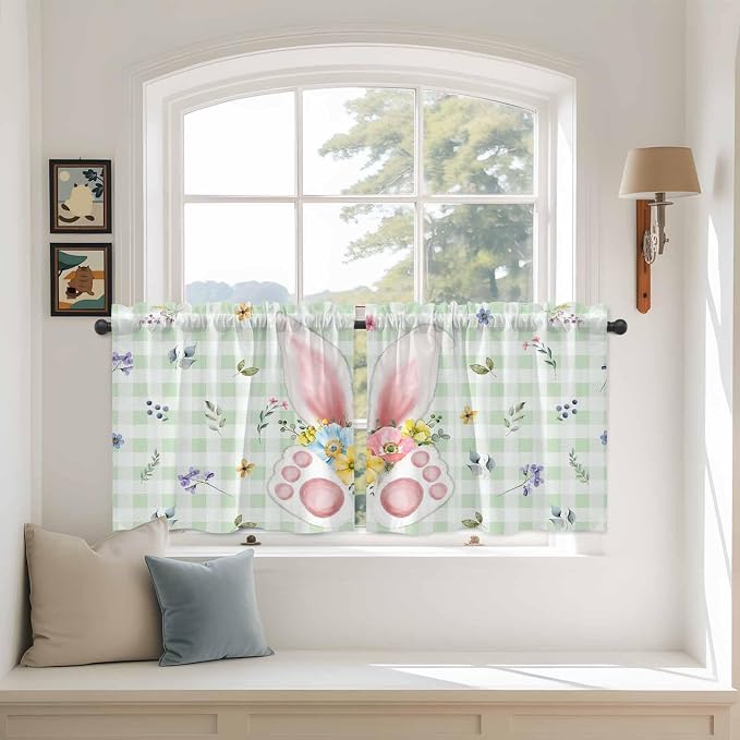 Easter Kitchen Tier Curtains 36 Inch Long 2 Panel Set, Rod Pocket Half Window by Unknown