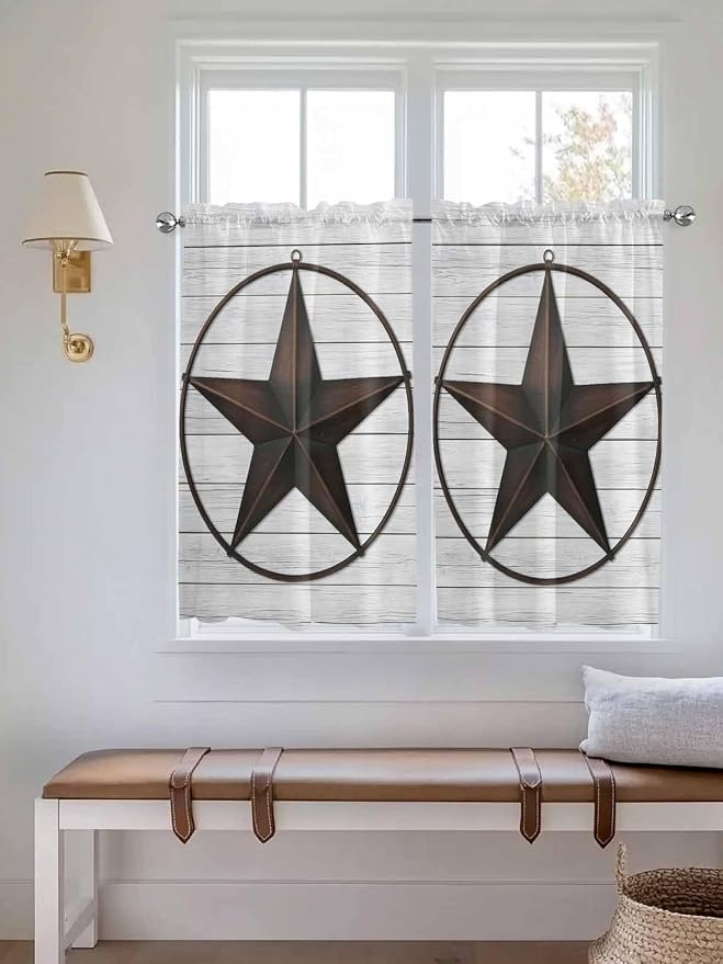 Vintage Farm Western Star Window Valance Curtains, 2 Panel by IDOWMAT