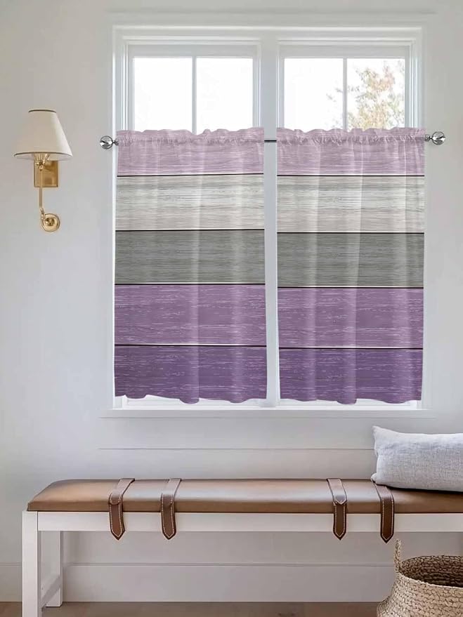 Country Wood Board Gray Purple Window Valance Curtains, Farmhouse Gradient by IDOWMAT