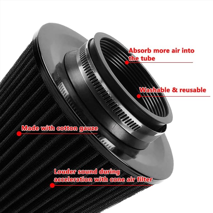 3-inch Cold Air Intake Filter 76mm, High Performance Clamp-On Engine Intake Air - Image 2