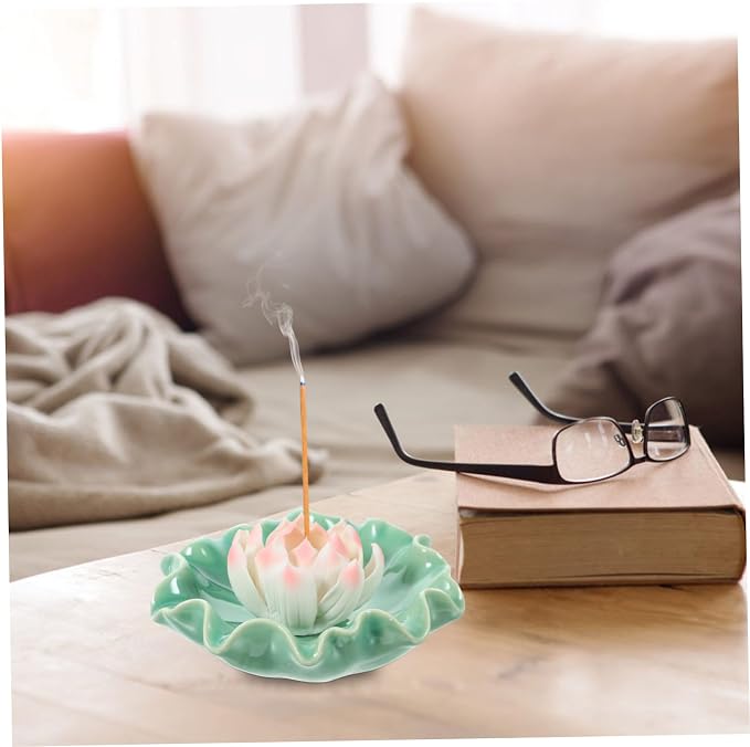 Creative Lotus Ceramic Incense Stick Holder Tray Handmade Lotus Base Incense - Image 9