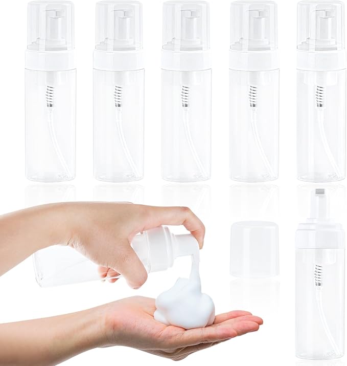 Foam Pump Bottle 5.1oz/150ml Clear Empty Foam Bottle Pump, Travel Foam Bottle for Soap, Shampoo, Cleaning Foam Dispenser Bottle Refillable (6 Pack)
