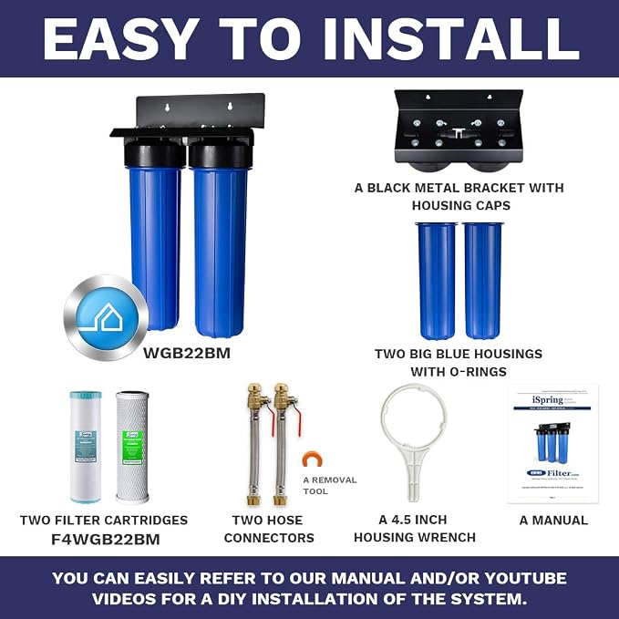 iSpring WGB22BM+AHPF12MNPT16X2 2-Stage Whole House Water Filtration System - Image 6