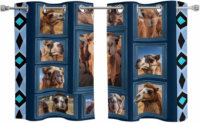 2 Panel Kitchen Cafe Curtains, Desert Camels Sunlight Filtering Nature Air by Hokiten