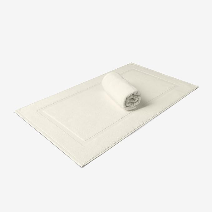 SALBAKOS 100% Turkish Cotton Bath Mat Set 2-Piece - 20x34 inch, Premium Quality Hotel & Spa Collection, Soft, Absorbent, Long Lasting, Durable Bathroom Rugs | Made in Turkey (Ivory, 2 Bath Mats)