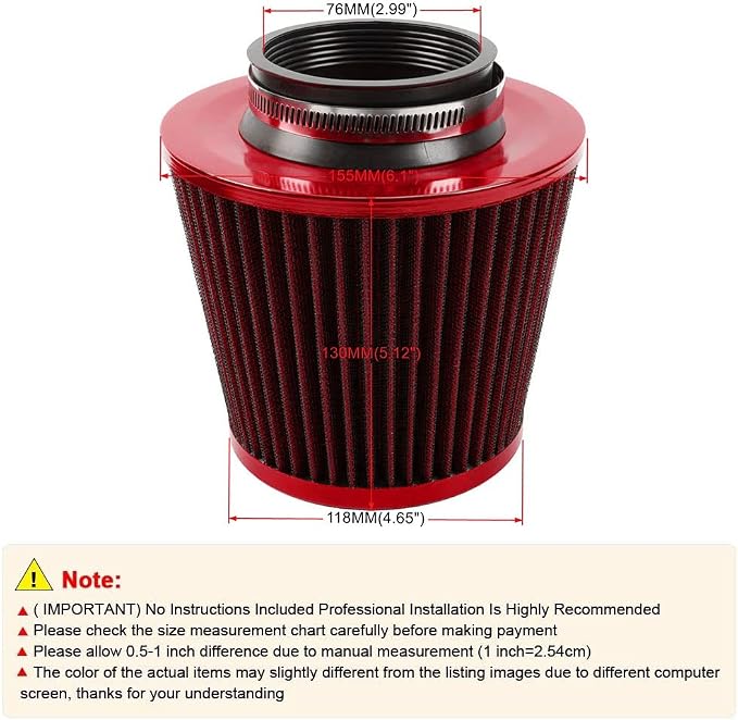 3-inch Cold Air Intake Filter 76mm, High Performance Clamp-On Engine Intake Air - Image 3