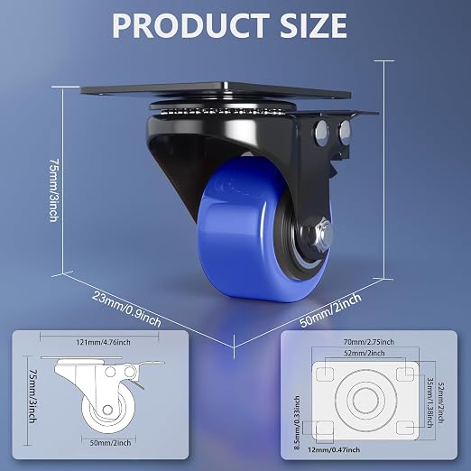 2 Inch Swivel Caster Wheels, Heavy Duty Casters Set of 4 - Image 2