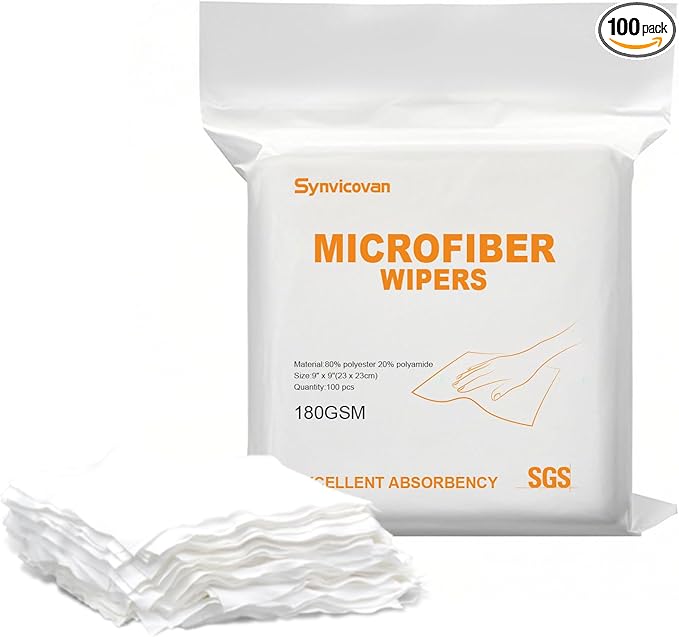 Microfiber Wipes 9"x9"(100 Pcs,Class 100, 180GSM) Superfine Lint Free Cloths Cleaning and Drying Cloths Reusable Ultra Absorbent for All Surface Types