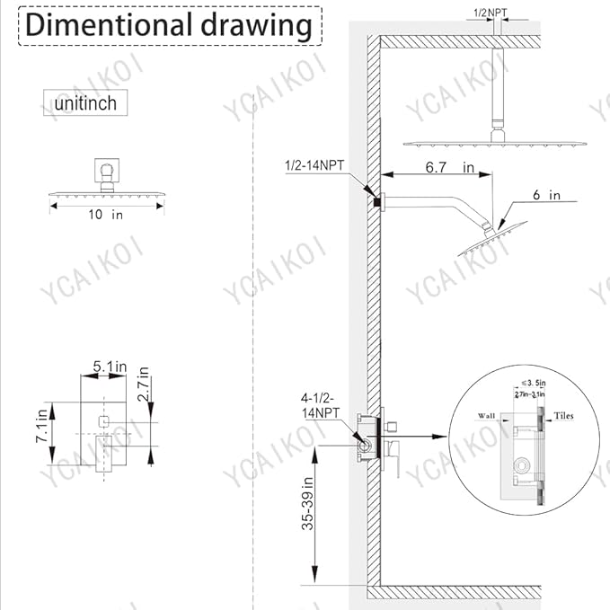 Shower Faucet Set Matte Black Shower System, Ceiling Mount 10 Inch Shower Head with 6 Inch Wall Mount Shower Head, Knob Switch Diverter Shower Faucet, Rough-in Valve Body and Trim Included