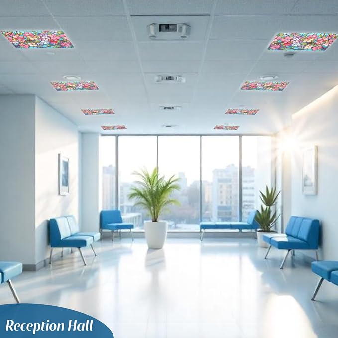 Glooglitter 4 Pcs Colorful Floral Fluorescent Light Covers 4 x 2 ft Stained - Image 7