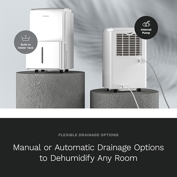 hOmeLabs Dehumidifier for Home, Office, Basements with Powerful Moisture Removal, Humidity Control, Auto Shut-off, Quiet Operation - 6,000 Sq Ft Rooms (40 Pint MAX 104 Pint at 95°F, 90% RH) with Pump