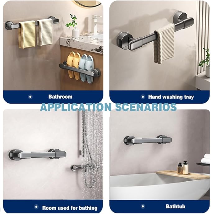 Suction Grab Bars for Showers，Bathroom Shower Grab Bar, Suction Cup Mount, Removable Shower Grab Bar, Suction Cup Grab Bar No Drilling Required, Gray