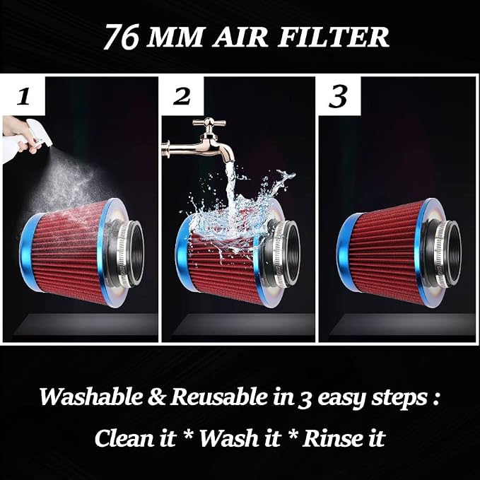 Cold Air Intake Filter, High Performance, Washable Filter, Clamp-On Replacement - Image 5